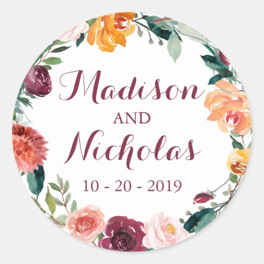 Herfst Bloem Bruiloft Envelop Seal Stickers (Voorkant)