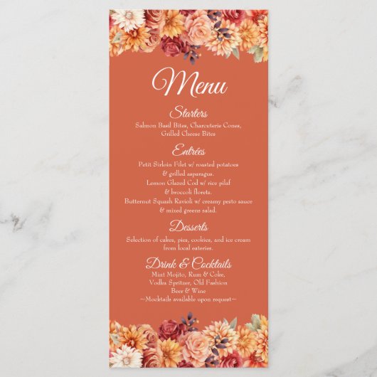Herfst Bloem Bruiloft Plat Menu (Voorkant)