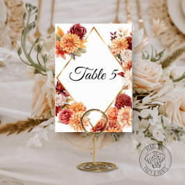Herfst Bloem Bruiloft Tafel Nummerkaart Kaart