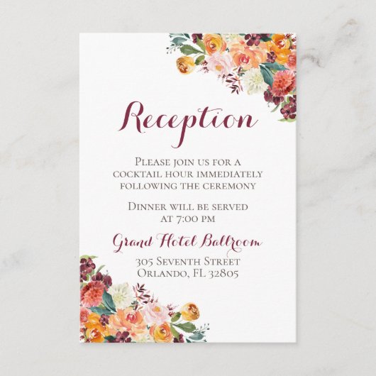 Herfst Bloem Bruilofts Ontvangst Kaarten, Oranje M Informatiekaartje (Voorkant)