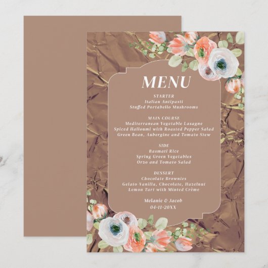 Herfst Bloem Bruiloftsmenu Menu (Voorkant / Achterkant)