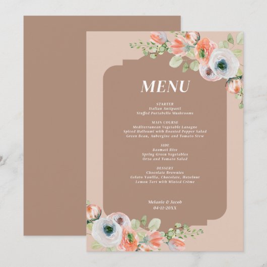 Herfst Bloem Bruiloftsmenu Menu (Voorkant / Achterkant)