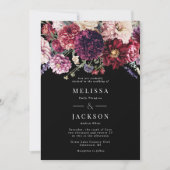 Herfst Bloem Dahlia Bruiloft Uitnodiging Zwart (Voorkant)