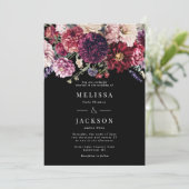 Herfst Bloem Dahlia Bruiloft Uitnodiging Zwart (Staand voorkant)