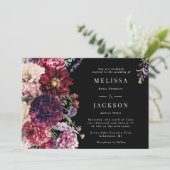 Herfst Bloem Dahlia Bruiloft Uitnodiging Zwart (Staand voorkant)