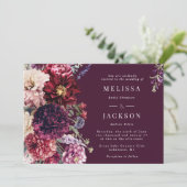 Herfst Bloem Dahlia Bruiloft Uitnodiging Zwart (Staand voorkant)