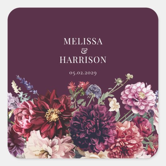 Herfst Bloem Dahlia Bunch Herfst Bruiloft Bloemen Vierkante Sticker (Voorkant)