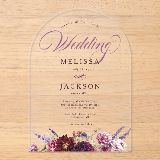 Herfst Bloem Dahlia Huwelijksuitnodiging Acryl Uitnodigingen (Voorkant)