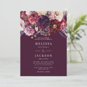 Herfst Bloem Dahlia Huwelijksuitnodiging Bourgondi Kaart (Staand voorkant)