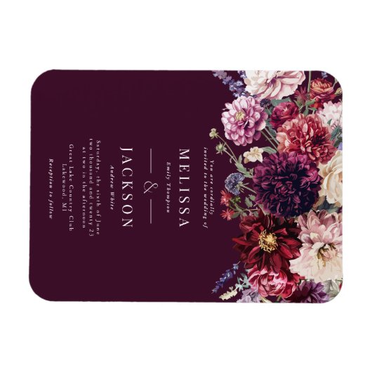 Herfst Bloem Dahlia Huwelijksuitnodiging Bourgondi Magneet (Horizontaal)