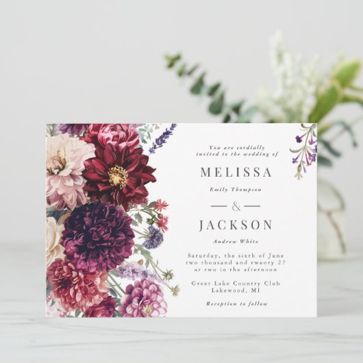 Herfst Bloem Dahlia Huwelijksuitnodiging Kaart (Staand voorkant)
