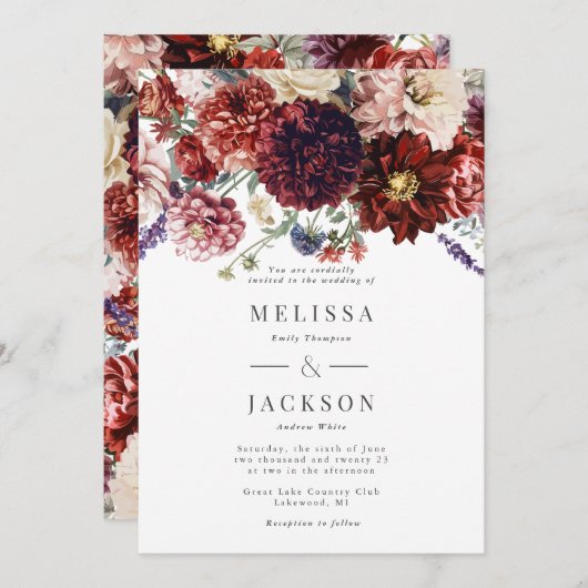 Herfst Bloem Dahlia Warm bruiloft uitnodiging (Voorkant / Achterkant)