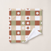 Herfst Bloem Gingham Controleer patroon Bad Handdoek (Wasdoekje)
