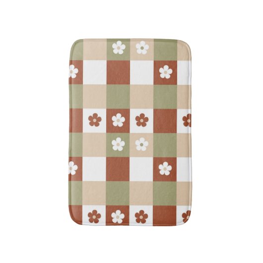 Herfst Bloem Gingham Controleer patroon Badmat (Voorkant Verticaal)