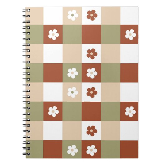 Herfst Bloem Gingham Controleer patroon Notitieboek (Voorkant)
