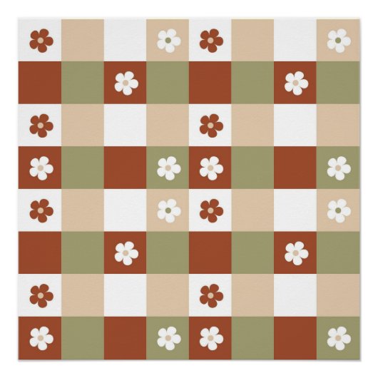 Herfst Bloem Gingham Controleer patroon Perfect Poster (Voorkant)