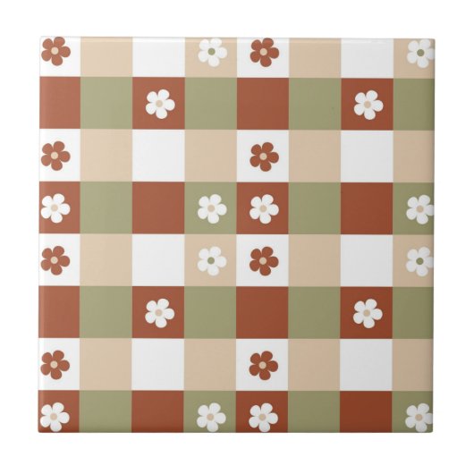 Herfst Bloem Gingham Controleer patroon Tegeltje (Voorkant)