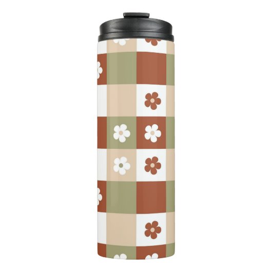 Herfst Bloem Gingham Controleer patroon Thermosbeker (Voorkant)
