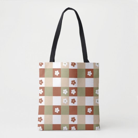 Herfst Bloem Gingham Controleer patroon Tote Bag (Voorkant)