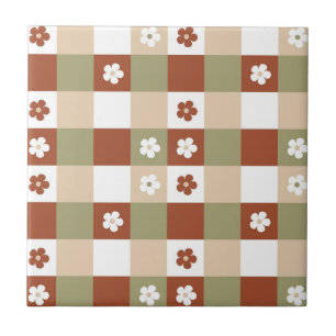 Herfst Bloem Gingham Rutpatroon Tegeltje