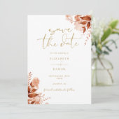 Herfst Bloem Goud Script Bruiloft Save The Date (Staand voorkant)