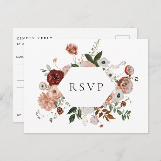 Herfst Bloem Kader Trouw RSVP Nummerverzoek Uitnodiging Briefkaart (Voorkant / Achterkant)