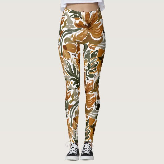 Herfst Bloem Motief Rustiek Patroon Leggings (Voorkant)