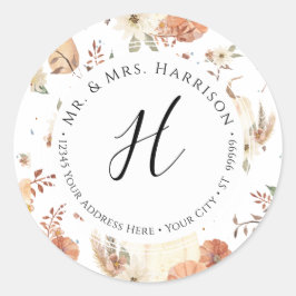Herfst Bloem Pompoen Herfstblad Retouradres Ronde Sticker