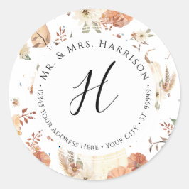 Herfst Bloem Pompoen Herfstblad Retouradres Ronde Sticker