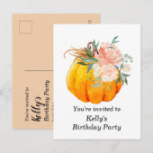 herfst, bloem, pompoen verjaardagsuitnodiging kaar uitnodiging briefkaart (Voorkant / Achterkant)