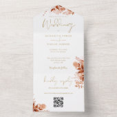 Herfst Bloem QR Code Gouden Bruiloft All In One Uitnodiging (Binnen)