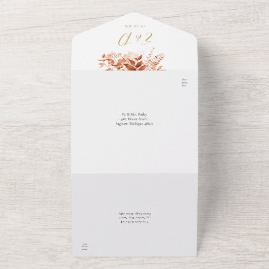 Herfst Bloem QR Code Gouden Bruiloft All In One Uitnodiging (Buitenkant)