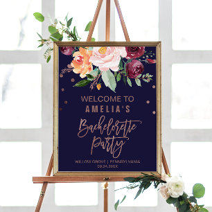 Herfst Bloem Roze Goud Bachelorette Party Welkom Poster