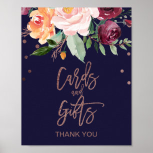 Herfst Bloem Roze Gouden Kaarten en Cadeaus Bord Poster
