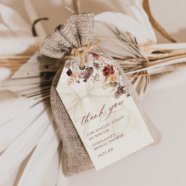 Herfst bloem wit lint bruidsfeest cadeaulabel