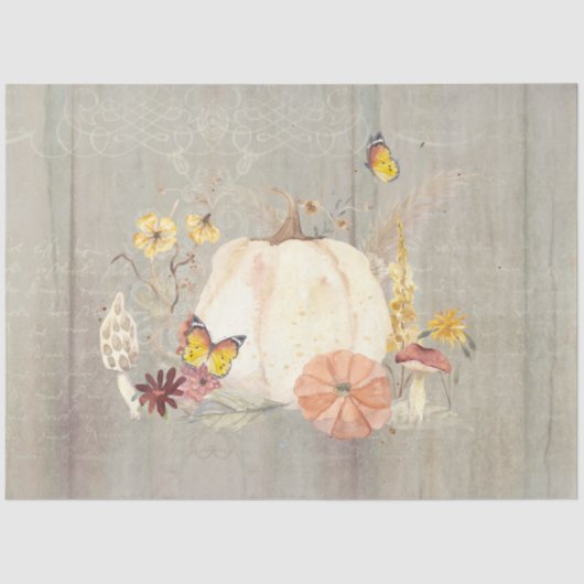 Herfst Bloem Witte pompoen paddenstoel Hout Ontvle Tissuepapier (Voorkant)