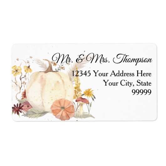 Herfst Bloem Witte Pompoen Retouradres Etiket (Voorkant)