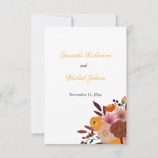 Herfst Bloem Witte RSVP geen voedsel optie Reactie (Achterkant)