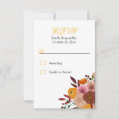 Herfst Bloem Witte RSVP geen voedsel optie Reactie Kaartje (Voorkant)