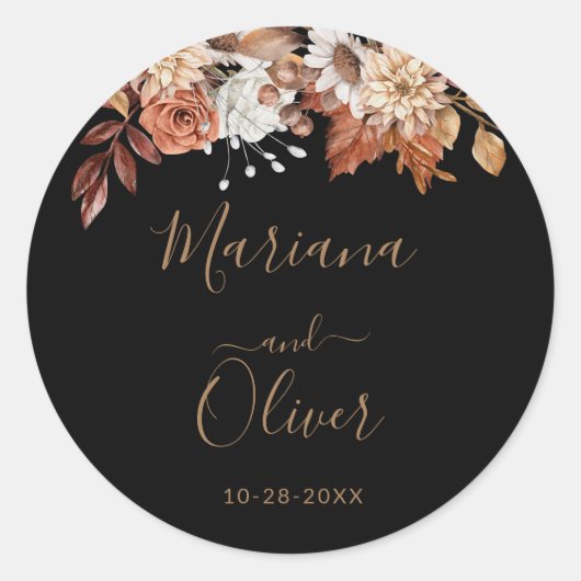 Herfst Bloem Zwart Envelope Zegels (Voorkant)