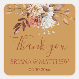 Herfst Bloemboeket Goud Favor Vierkante Sticker
