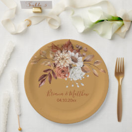 Herfst Bloemboeket Gouden Bruiloft Papieren Borden Bordje