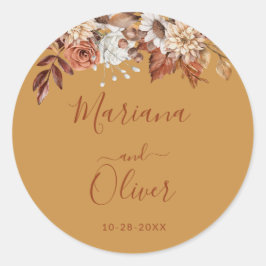 Herfst Bloemboeket Gouden Envelopzegels Ronde Sticker