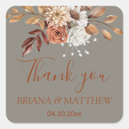 Herfst Bloemboeket Grijs Favor Vierkante Sticker