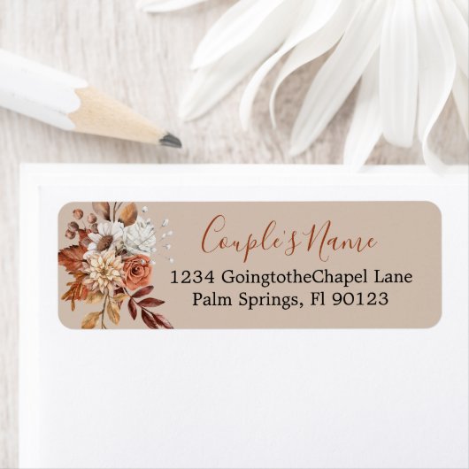 Herfst bloemboeket op taupe label (Insitu)