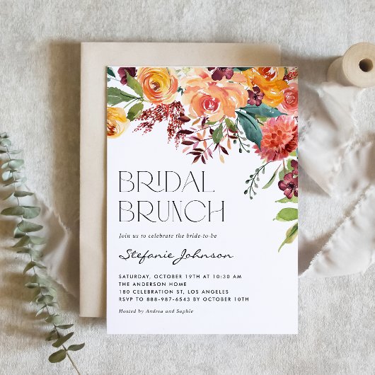 Herfst Bloemboeket QR Code Bruidsbrunch Kaart