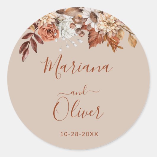 Herfst bloemboeket Taupe enveloppe zegels (Voorkant)