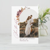 Herfst Bloemboog Foto QR Code Trouwen Save The Date (Staand voorkant)