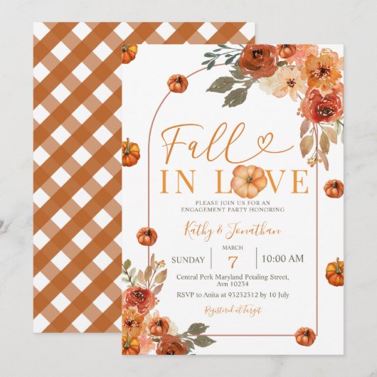 Herfst Bloemboog Pompoen Engagement Party Kaart (Voorkant / Achterkant)