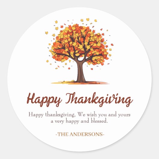 Herfst Bloemboom Gelukkige Thanksgiving familie Ronde Sticker (Voorkant)